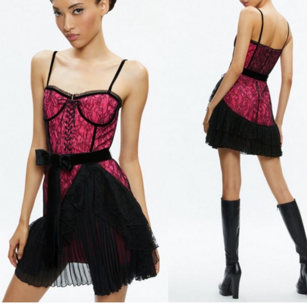 New Alice and Olivia Chantil Lace ruffle mini gown